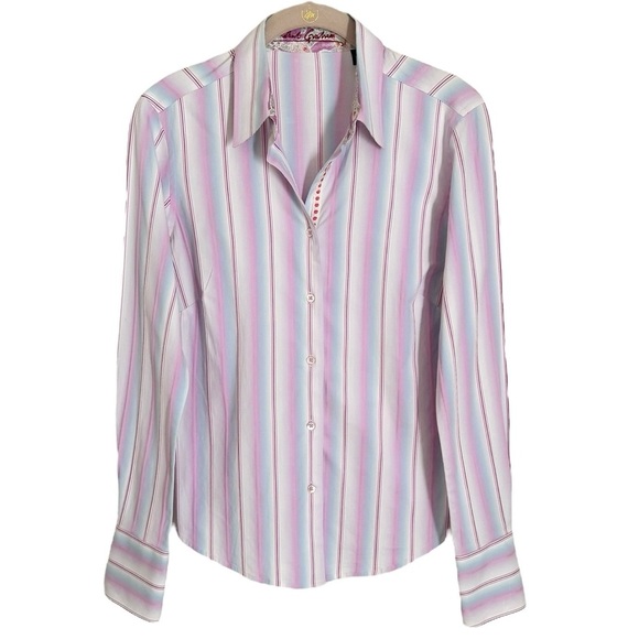 ROBERT GRAHAM WOMENS STRIPED BUTTON DOWN TOP SHIRT SZ 6 - Picture 4 of 5
